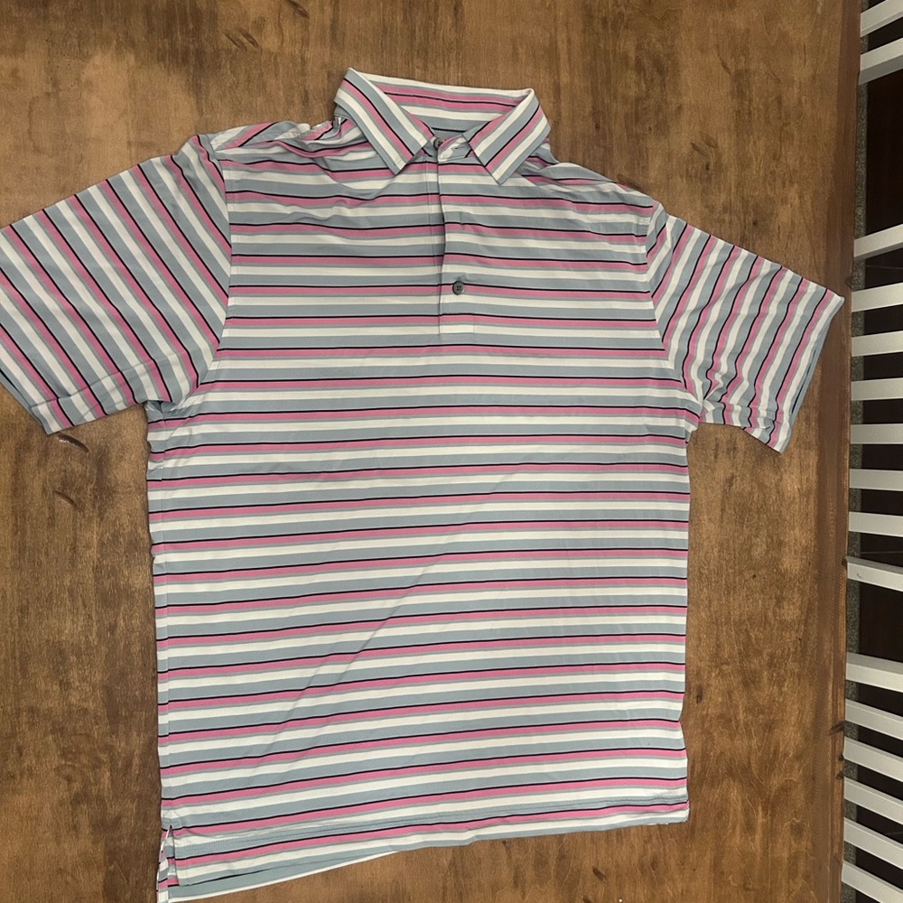 FootJoy Striped Polo Shirt - White, Pink, Blue